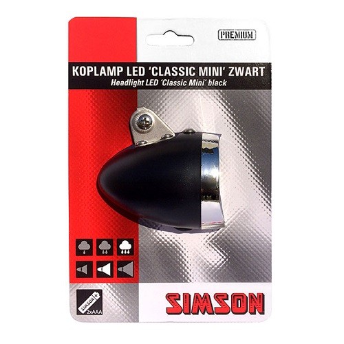 SIMSON - 022022 Batterij Voorvork koplamp''Clasic Mini'' zwart,on/off - SIMSON - 022022