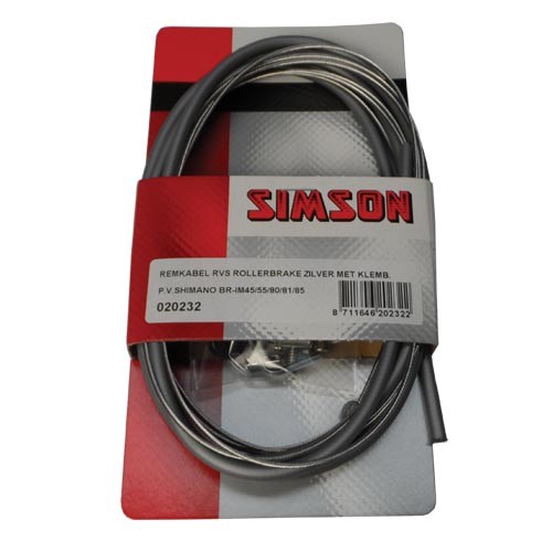 SIMSON - 020232 remkabel RVS Shim, Rollerbrake met klembout zilver - SIMSON - 020232