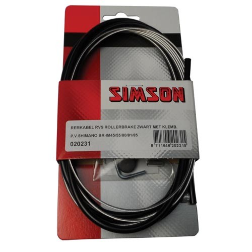 SIMSON - 020231 remkabel RVS Shim, Rollerbrake met klembout zwart - SIMSON - 020231
